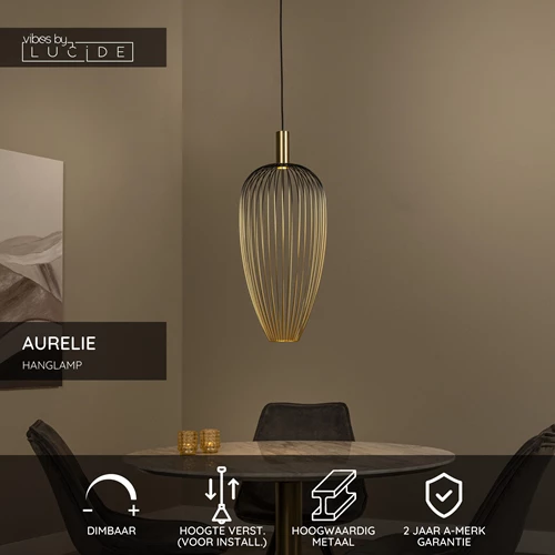 Lucide AURELIE - Hanglamp - Ø 30 cm - 1xGU10 (MR11) - Goud | Vibes - USP